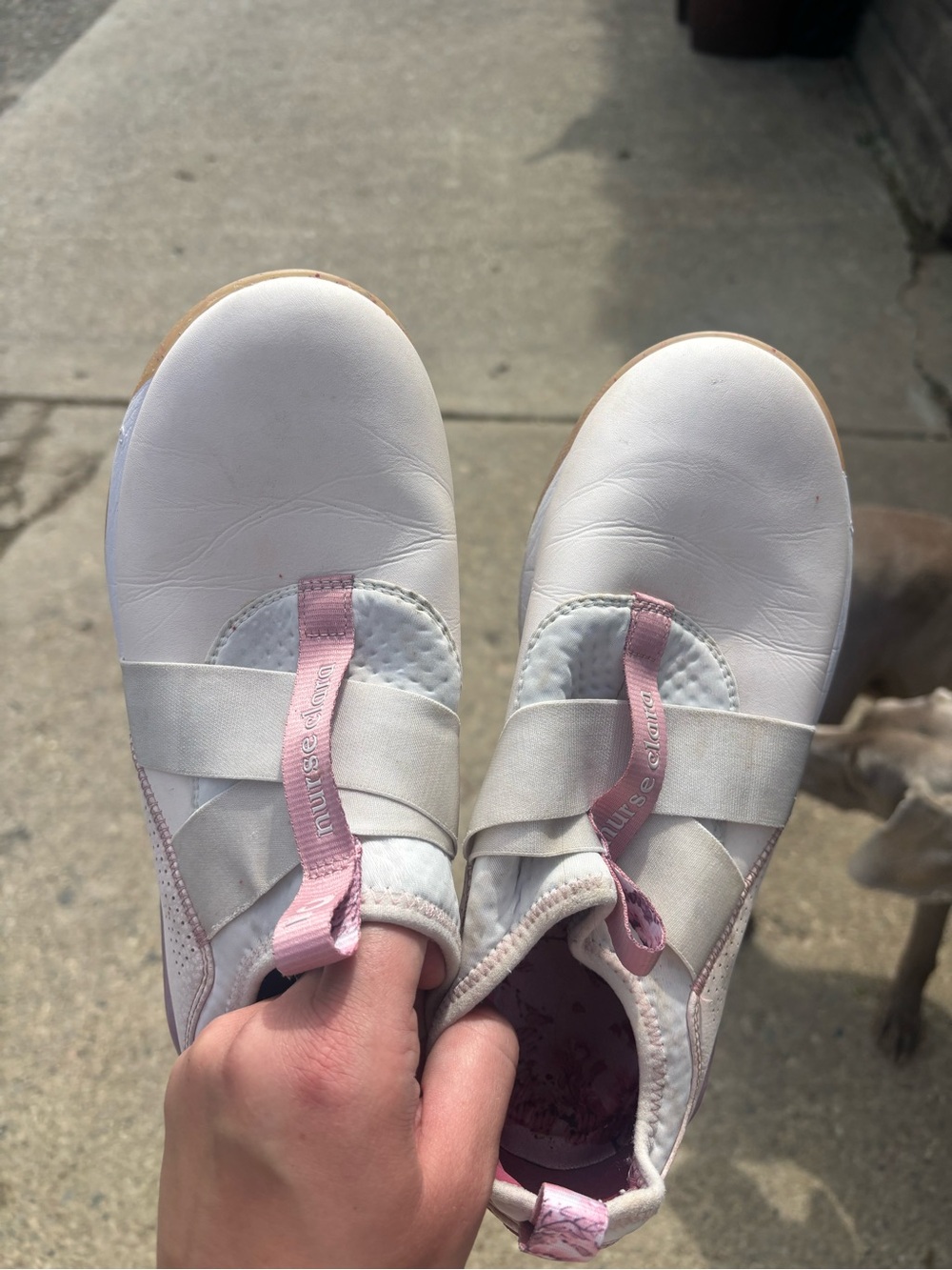 Women’s White and Pink Slip-On Comfort Sneakers